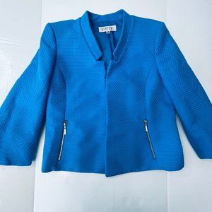 Kasper blue Blazer with Gold Zipper Pockets detail, size 6 P